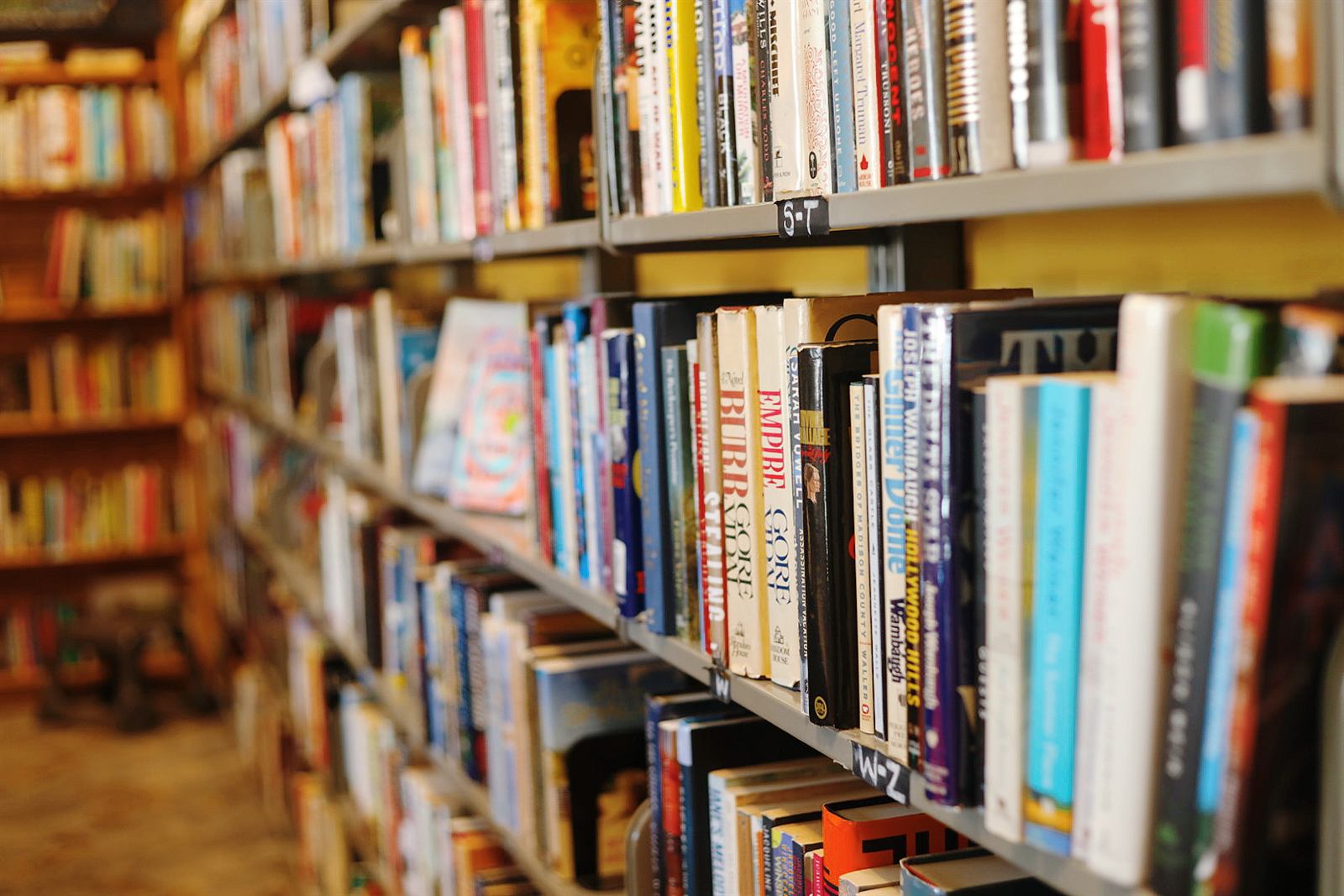 Books on shelves at the Book Nook